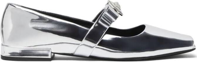 Versace Gianni Ribbon metallic ballerina shoes Silver