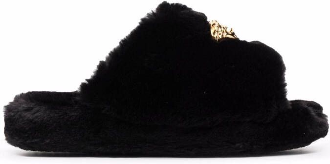 Versace Icon faux-fur slippers Black