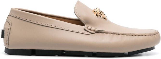 Versace La Medusa leather loafers Neutrals