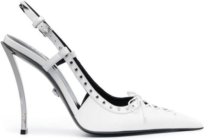 Versace Pin-Point 120mm laced slingback pumps White