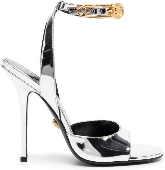 Versace Safety Pin 110mm metallic sandals Silver