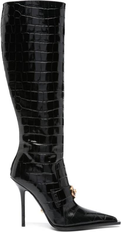 Versace Vagabond croco-embossed leather boots Black