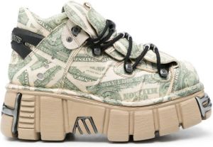 VETEMENTS money-print lace-up boots Green