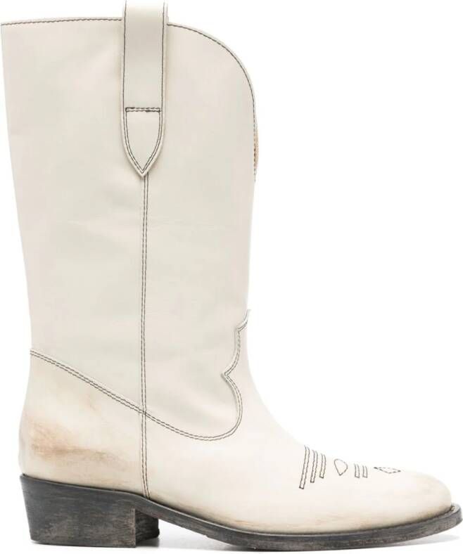 Via Roma 15 calf-length western leather boots Neutrals