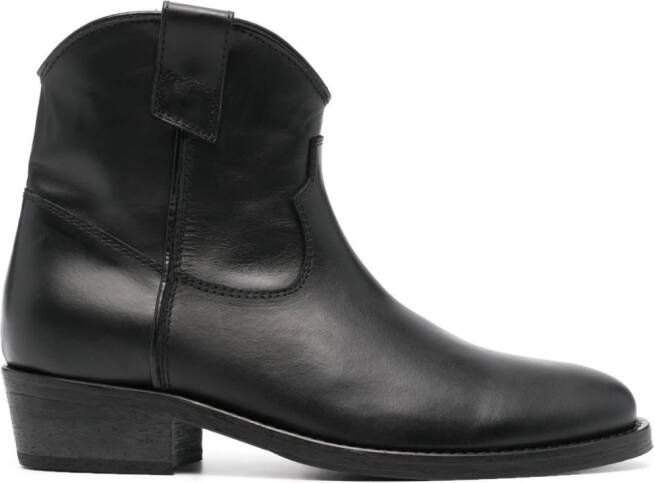 Via Roma 15 cowboy leather ankle boots Black
