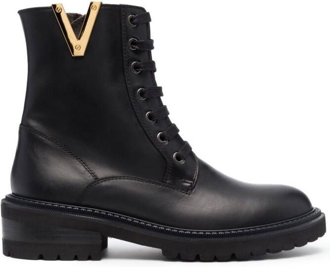 Via Roma 15 logo-hardware leather boots Black