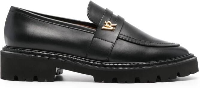 Via Roma 15 logo-lettering leather loafers Black