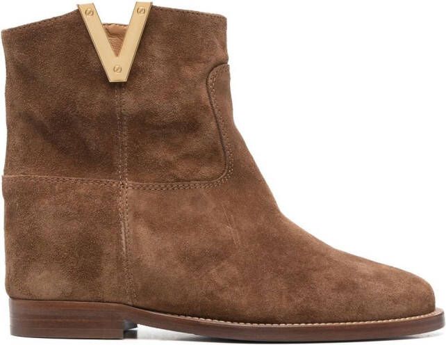 Via Roma 15 logo-plaque leather ankle boots Brown