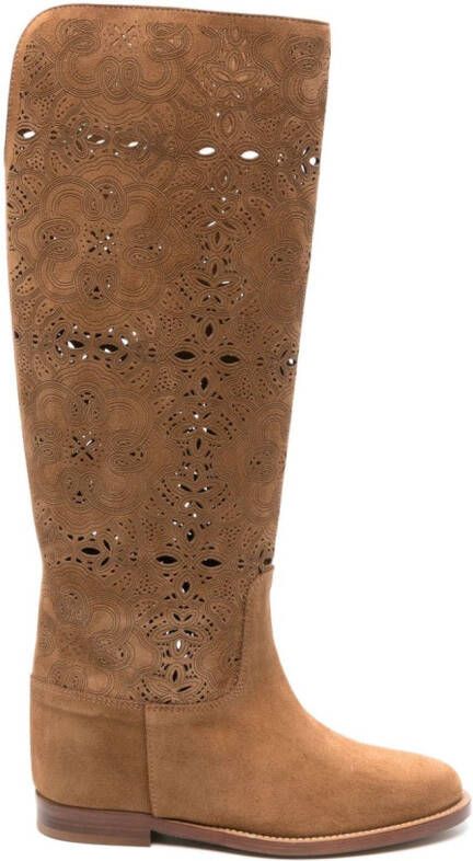 Via Roma 15 openwork suede boots Brown