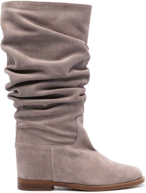 Via Roma 15 ruched suede flat boots Grey