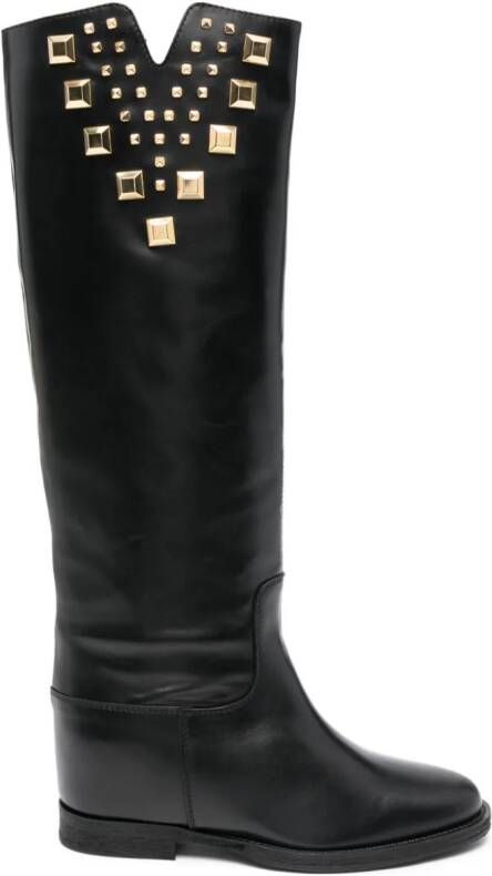 Via Roma 15 stud-embellished leather boots Black