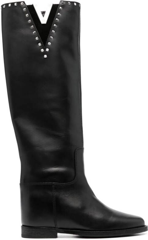 Via Roma 15 studded leather boots Black