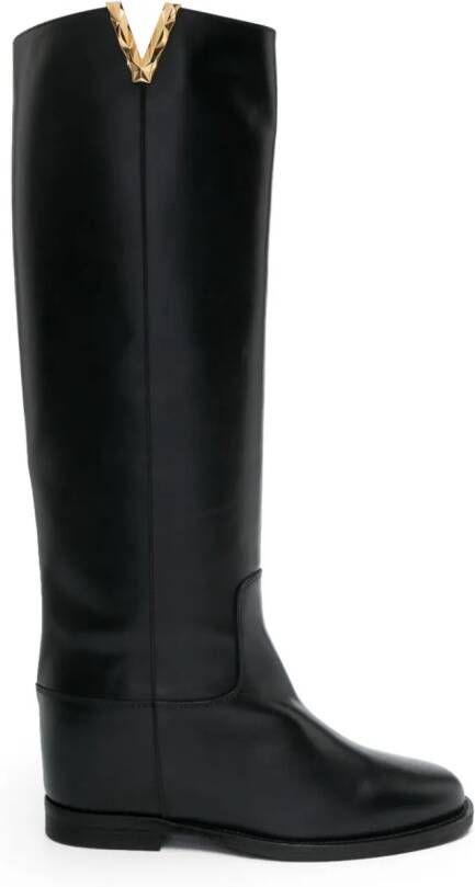 Via Roma 15 V-plaque leather boots Black