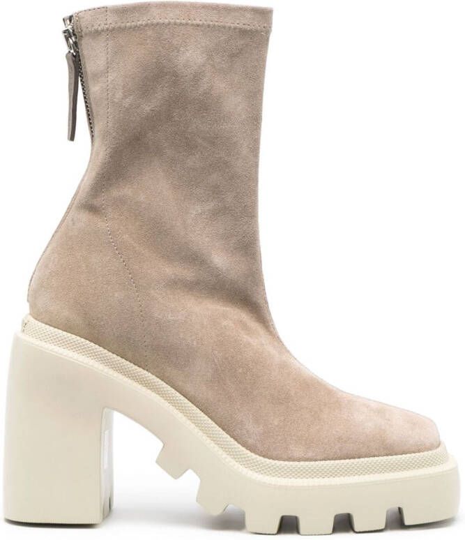 Vic Matie 115mm square-toe suede boots 306 BEIGE