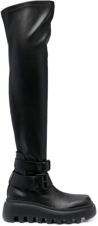 Vic Matie double-buckle design knee-high boots Black