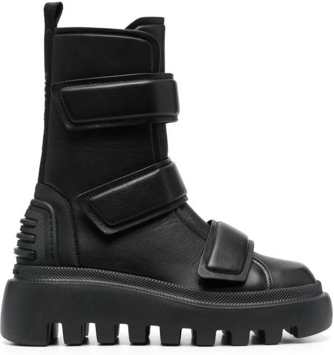 Vic Matie touch-strap leather combat boots Black