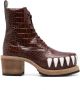 Walter Van Beirendonck 75mm crocodile-embossed effect leather boots Brown - Thumbnail 1