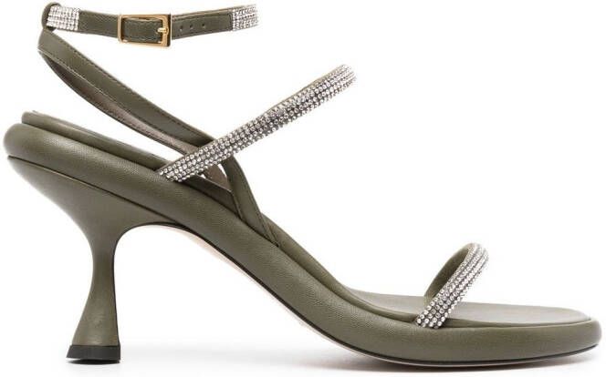 Wandler 85mm leather crystal-embellished sandals Green