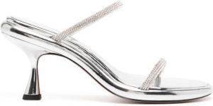 Wandler June crystal-embellished 95mm leather mules Silver