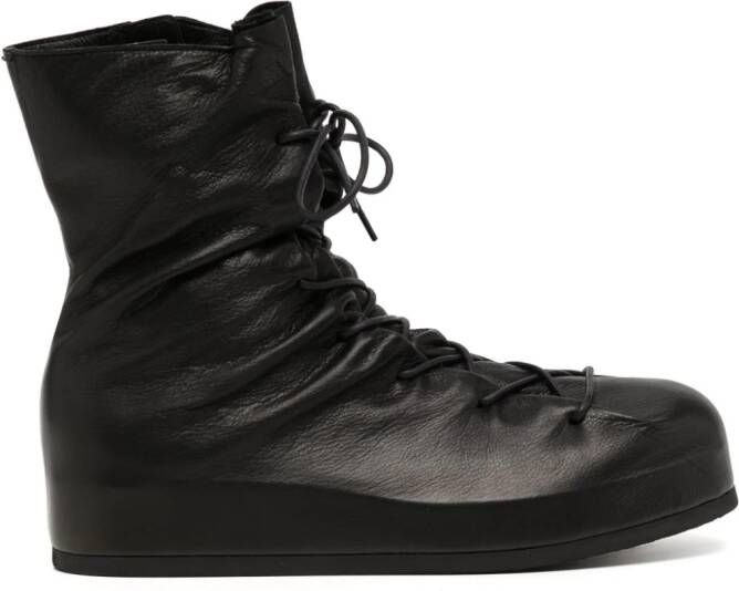 Yohji Yamamoto crinkled-finish leather ankle boots Black