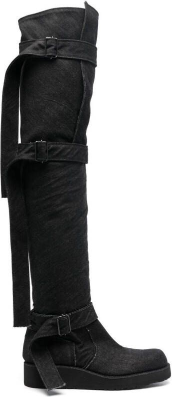 Yohji Yamamoto D-ring buckle belt detail boots Black