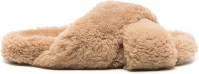 Yves Salomon crossover-strap faux-shearling slippers Neutrals