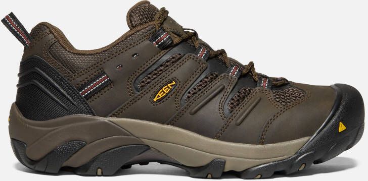 Keen Men's Lansing Low (Steel Toe) Shoes Size 7.5 Wide In Cascade Brown Fired Brick Water-Resistant Leather
