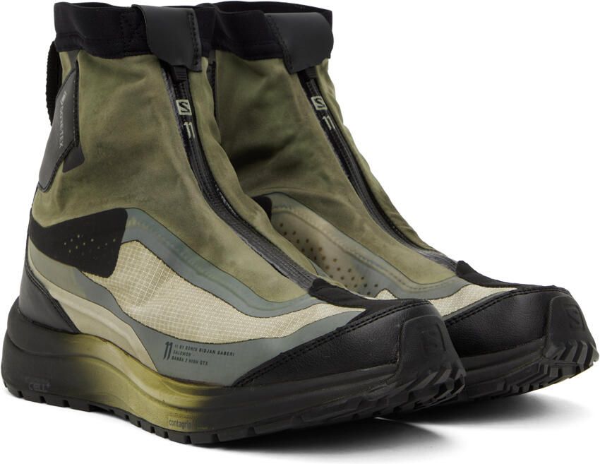 11 by Boris Bidjan Saberi Khaki & Black Salomon Edition Bamba 2 GTX High Sneakers - Picture 2