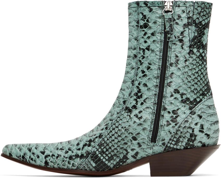 Acne Studios Blue Snake Print Ankle Boots - Picture 3