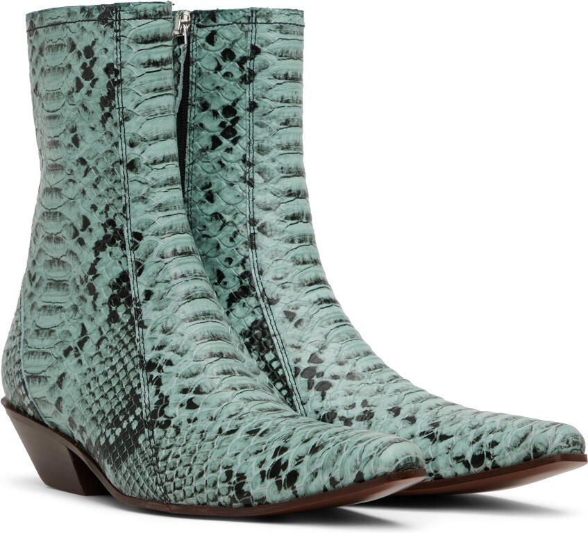 Acne Studios Blue Snake Print Ankle Boots