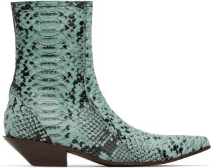 Acne Studios Blue Snake Print Ankle Boots