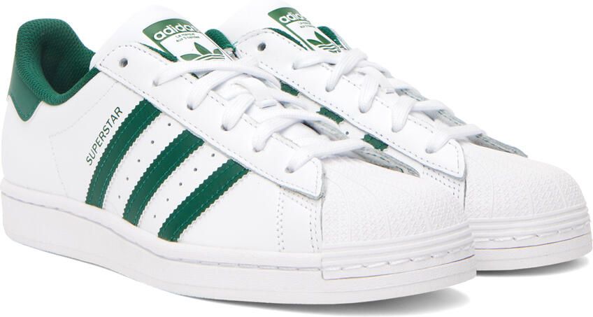 Adidas Originals White & Green Superstar Sneakers - Picture 2