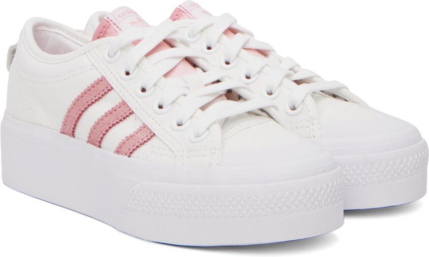 Adidas Originals White & Pink Nizza Platform Sneakers - Picture 2