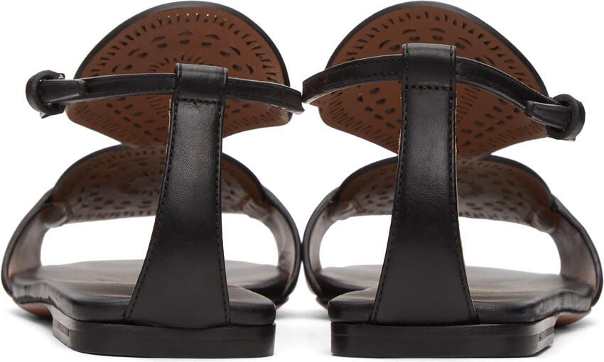 ALAÏA Black Plastron Openwork Flat Sandals - Picture 1