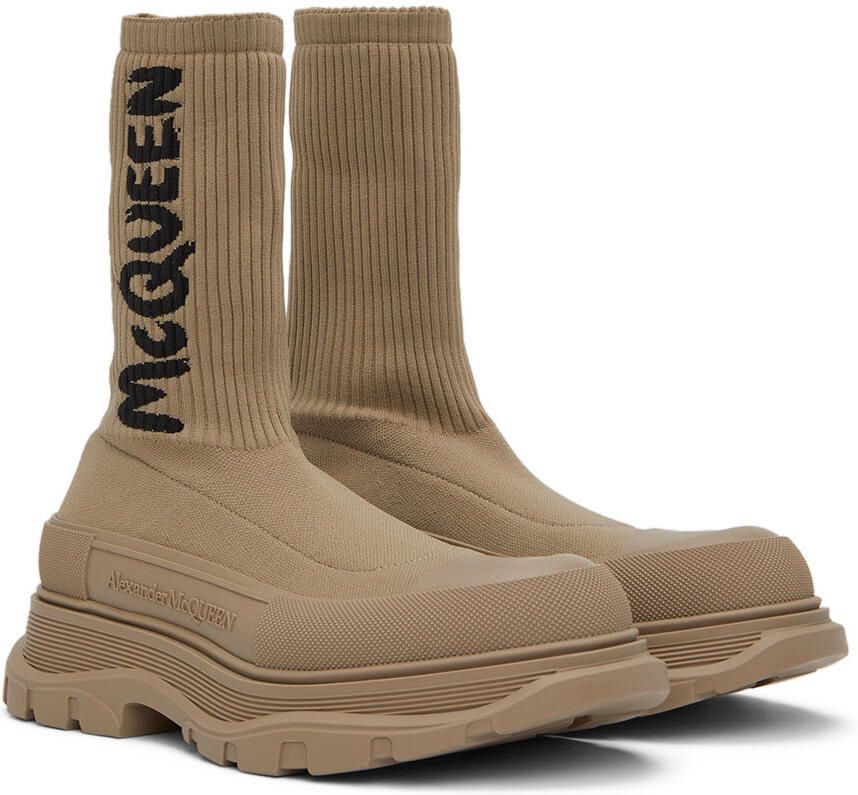 Alexander McQueen Beige Graffiti Knit Tread Slick Sneakers - Picture 2