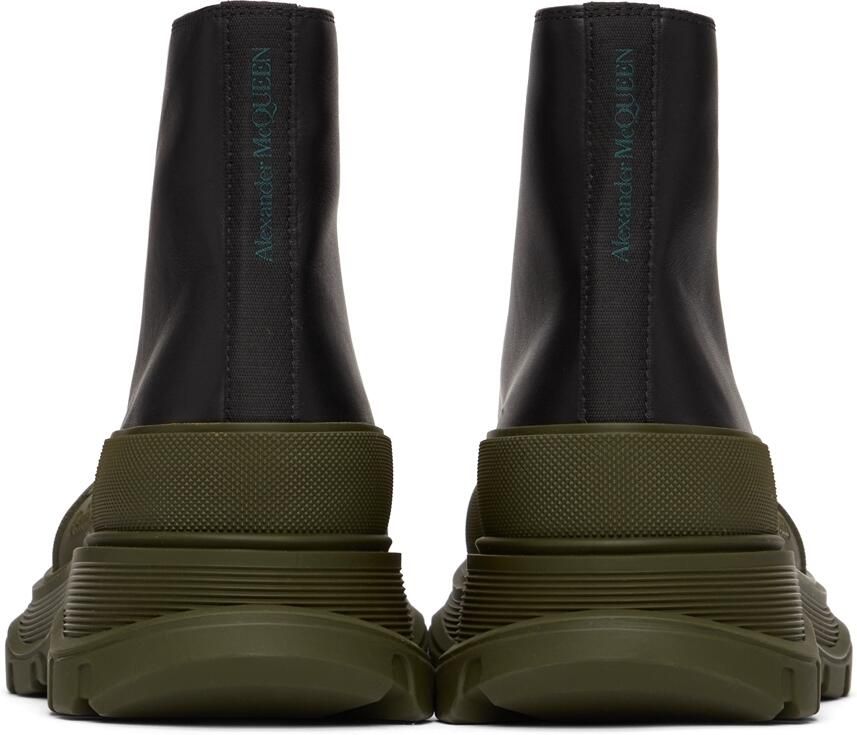 Alexander McQueen Black & Khaki Leather Tread Slick Sneakers