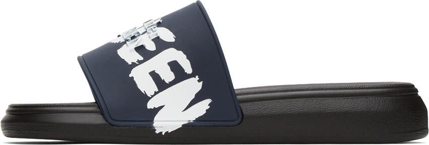 Alexander McQueen Black & Navy Rubber Pool Slides - Picture 4