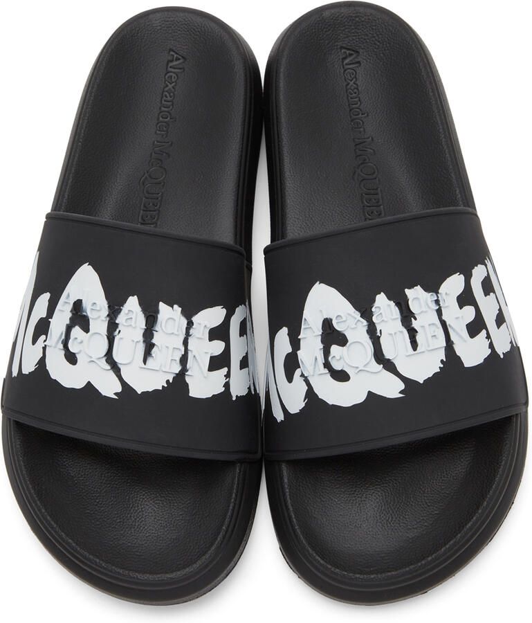 Alexander McQueen Black & White Graffiti Pool Slides