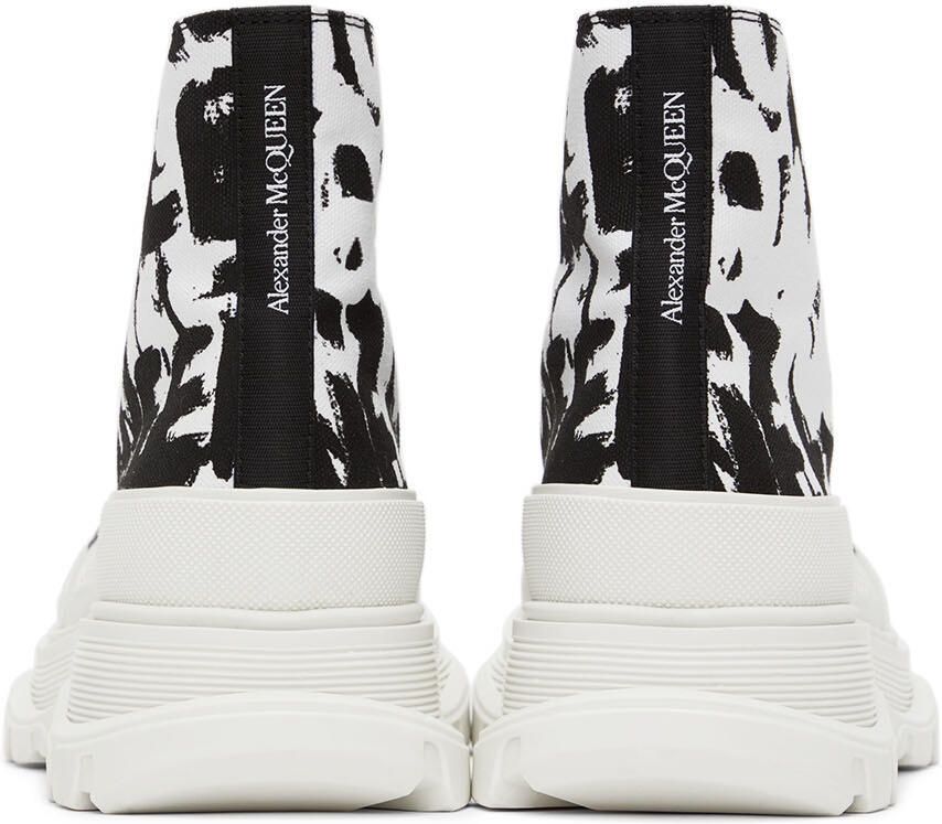 Alexander McQueen Black & White Graffiti Tread Slick Sneakers