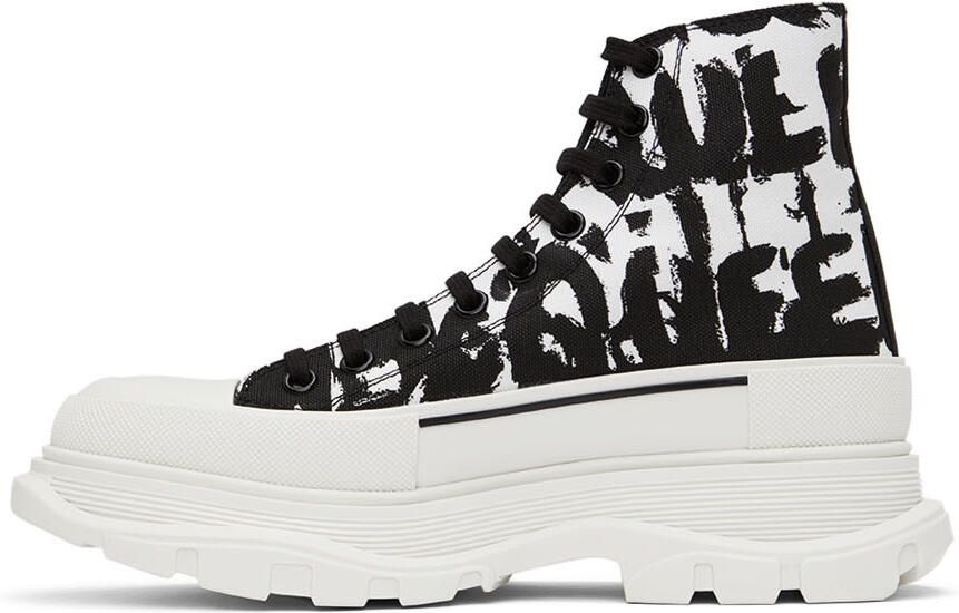 Alexander McQueen Black & White Graffiti Tread Slick Sneakers - Picture 3