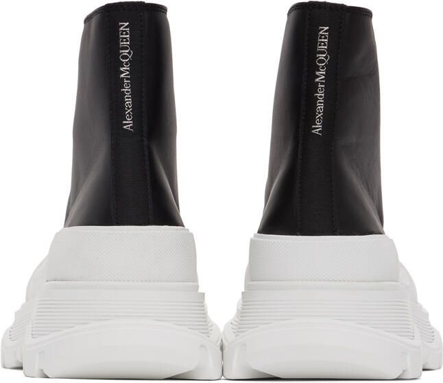 Alexander McQueen Black & White Leather Tread Slick Boots - Picture 4