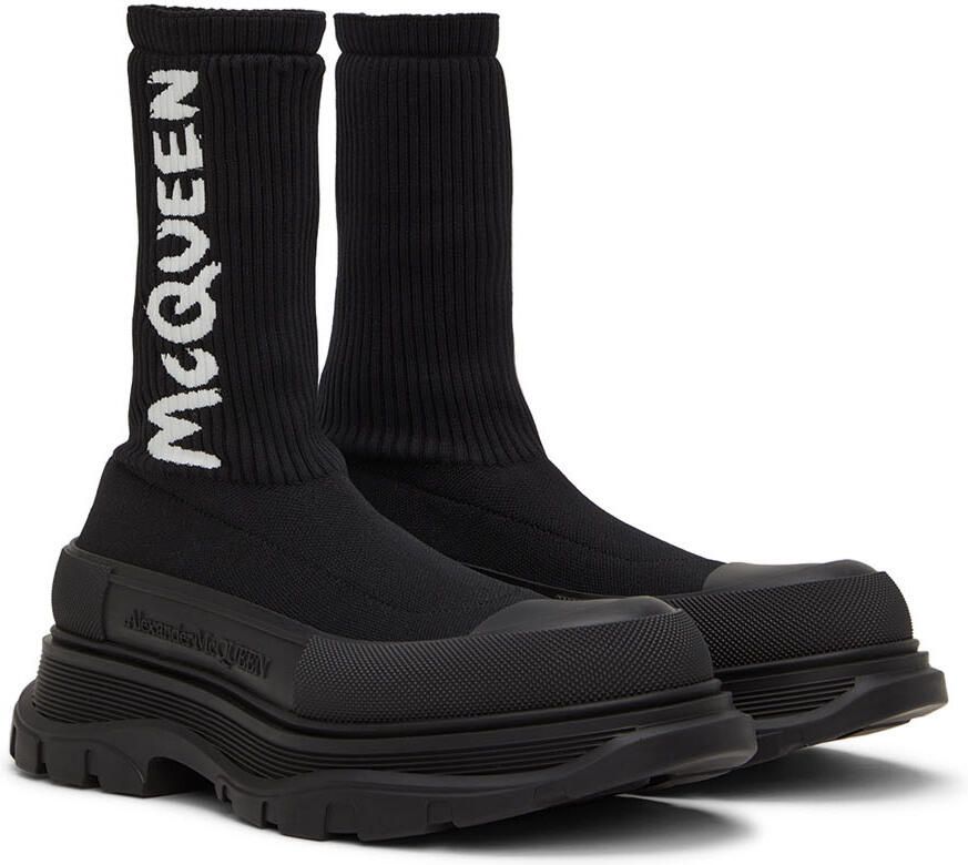 Alexander McQueen Black Knit Graffiti Tread Slick Sneakers - Picture 2