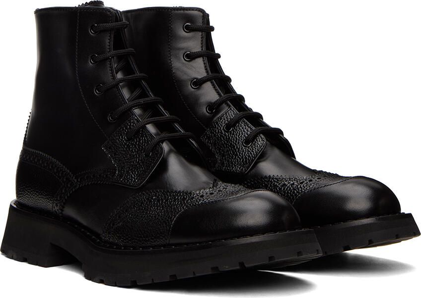 Alexander McQueen Black Leather Lace-Up Boots - Picture 2