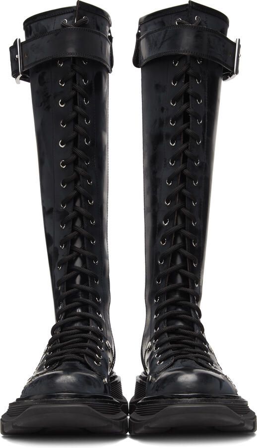 Alexander McQueen Black Tread Lace-Up Tall Boots - Picture 5