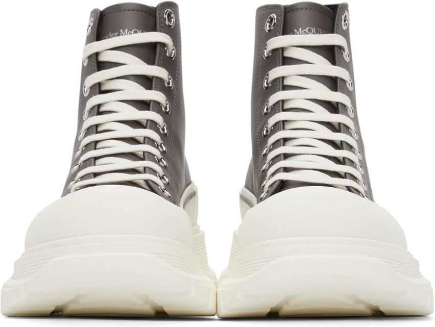 Alexander McQueen Grey Leather Tread Slick High Sneakers - Picture 2