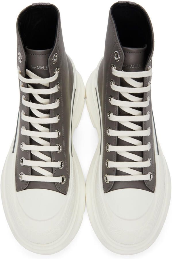 Alexander McQueen Grey Leather Tread Slick High Sneakers - Picture 3