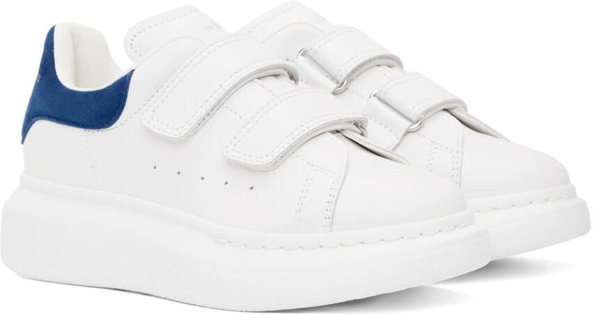 Alexander McQueen Kids White & Blue Oversized Velcro Sneakers - Picture 2