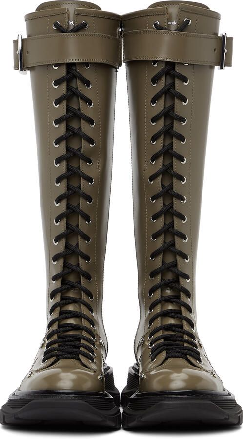 Alexander McQueen Taupe Tread Lace-Up Tall Boots - Picture 2