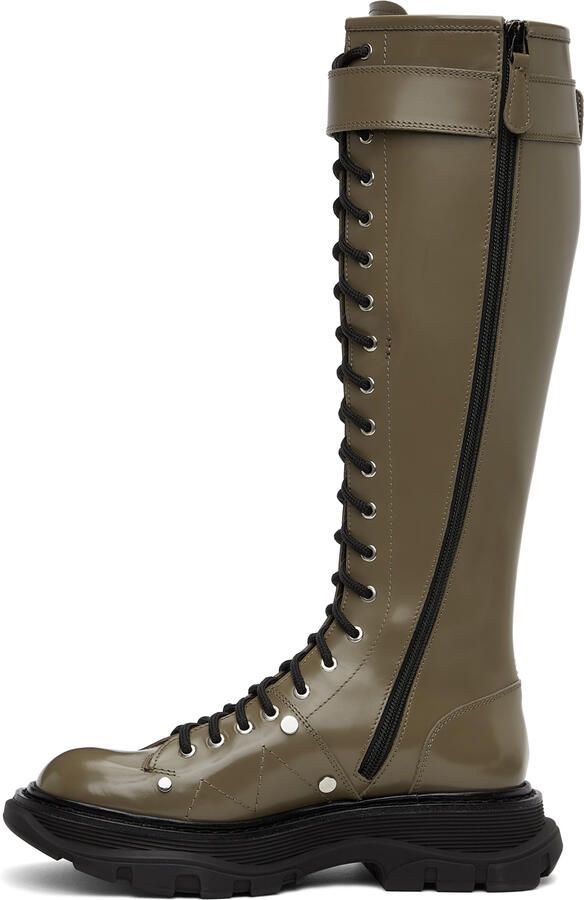 Alexander McQueen Taupe Tread Lace-Up Tall Boots