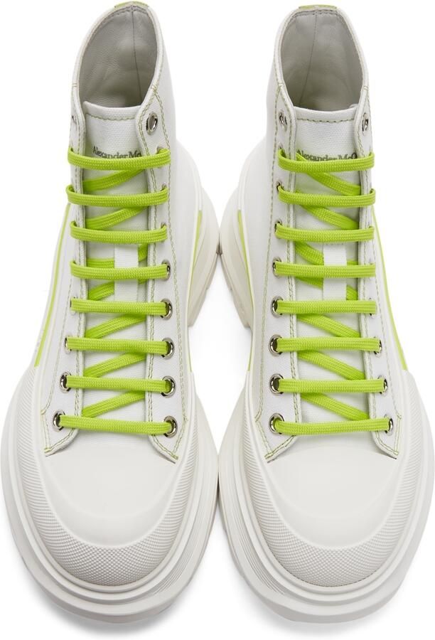 Alexander McQueen White & Green Tread Slick High Sneakers - Picture 3